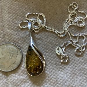 STERLING SILVER AMBER? PENDANT ON STERLING SILVER CHAIN